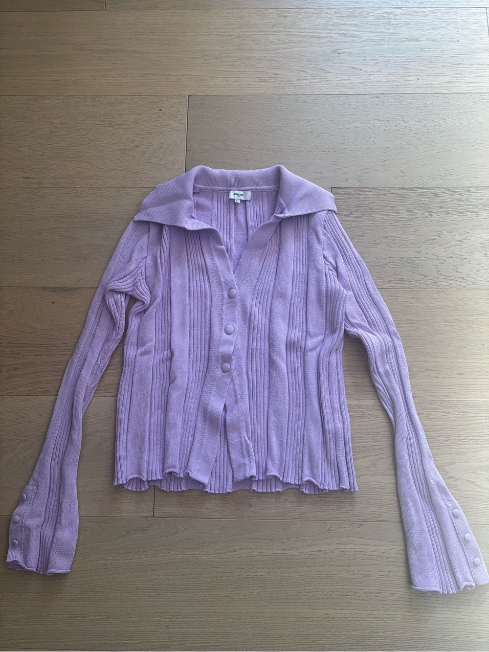 SUNCOO Lilac Ribbed Button-Front Collared Cardigan